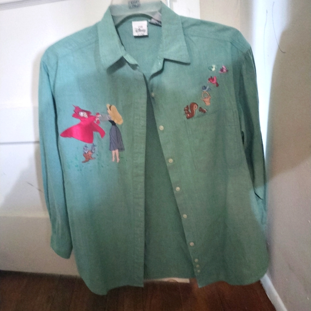 Vintage Disney Store Embroidered Sleeping Beauty Blouse Shirt
